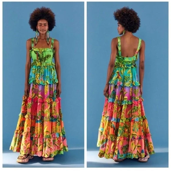 Farm Rio Amazonian ombr tiered maxi dress XS NWT - wordpress2504942.home.pl